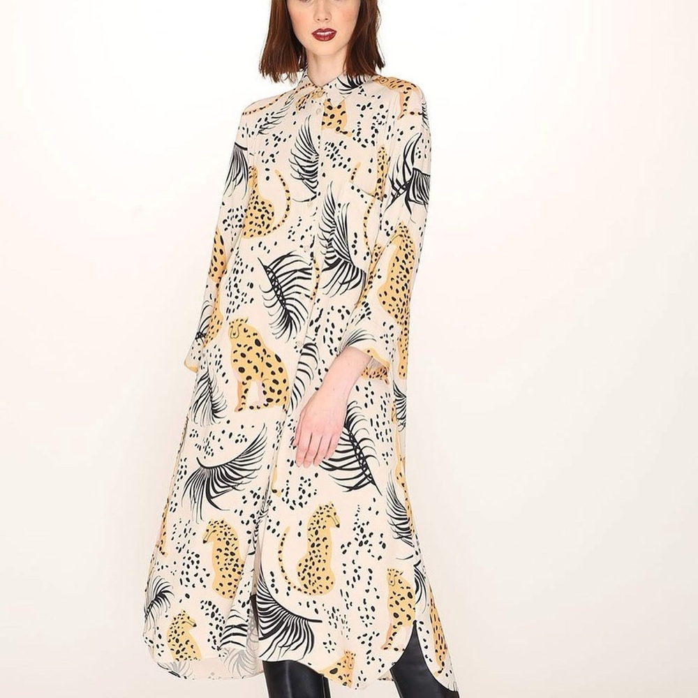 PEPA LOVES Leopard Button-Up Dress XS